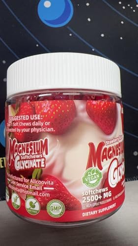 Image of Magnesium Glycinate Soft Chews, Strawberry Flavor.Chewable Sugar Free Potassium Magnesium Chews with Magnesium Glycinate, Vitamin D, B6, and CoQ10 for Calm Support & Sleep for Adults, 60 Days Supply