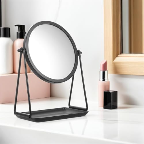 Espejo de maquillaje redondo con bandeja de almacenamiento y reflejo nítido 6