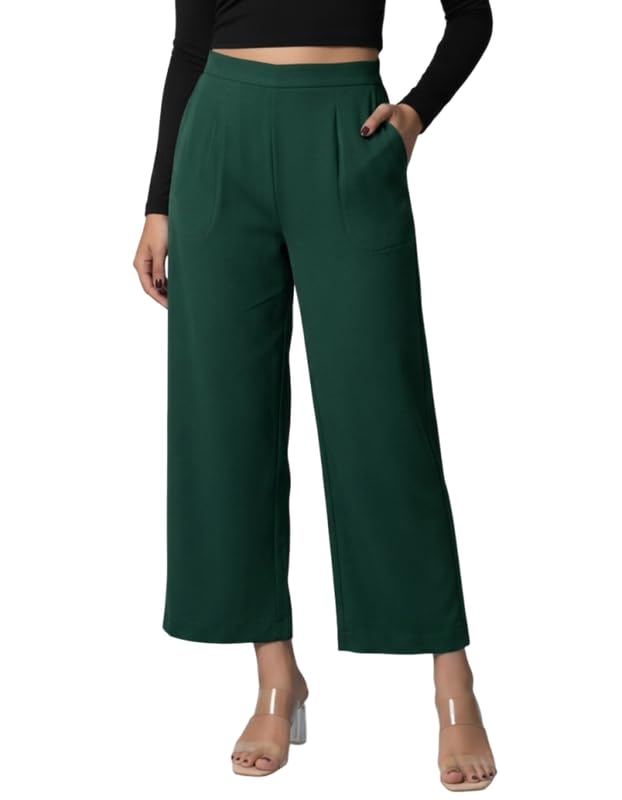 Image of Moirai Pure Cotton Wide Leg Women Trouser Stylish Mid Rise Relaxed Straight Fit Loose Pants Casual Travel Office Formal Wear