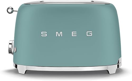 SMEG Tostadora de 2 rebanadas con 6 ajustes preestablecidos y función de descongelación y bandeja extraíble para migas (jade)