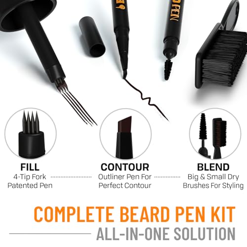 FOLLICLE BOOSTER Beard Pen Filler Styling Kit for Men - Dark Brown - 3 in 1 Complete Beard and Scalp Set with Patented 4-Tip Fork, Normal Pen, and Brush - Waterproof, Sweatproof & All Day Hold - Image 6