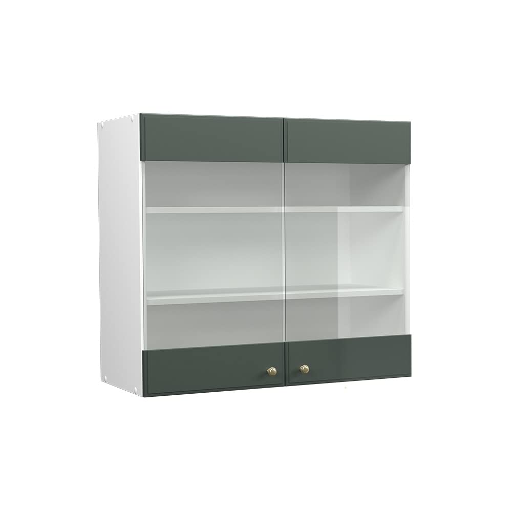 Vicco Glass kitchen cabinet Fame-Line, Green-Gold Country House, 80 cm, for combination with other modules from the Fame-Line series