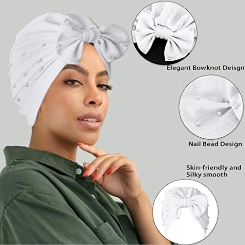Bohend Stretchy Bowknot Turban Headband Elastic Cap Non Slip Bonnet Beanie Headwrap Hats For Women And Girls (White) #TOP2