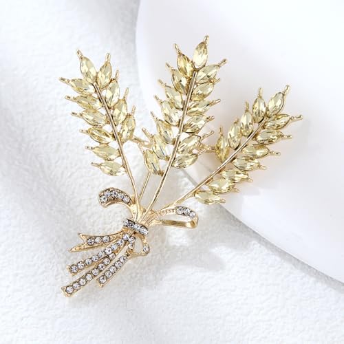 Image of Rhinestone Wheat Brooch for Women Gold Crystal Pearl Wheat Sheaf Brooch Pin Elegant Clothing Hat Bag Accessories Christmas Birthday Party Wedding Costume Jewelry