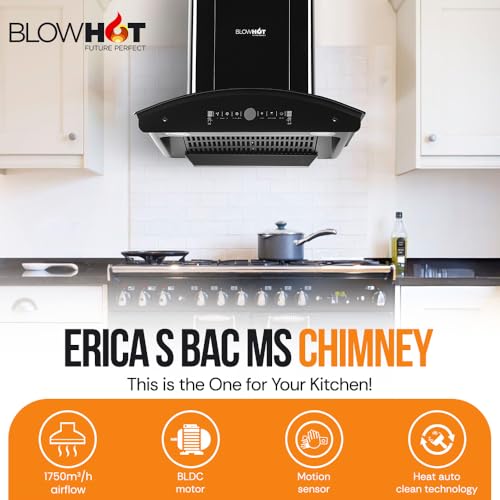 Image of BLOWHOT 60cm 1750 m /h Powerful BLDC Motor Kitchen Chimney With Motion Sensor & Touch Control, Installation Kit, Filterless, Autoclean, 9-Speed Control, 15-Year Warranty (ERICA S BAC MS)