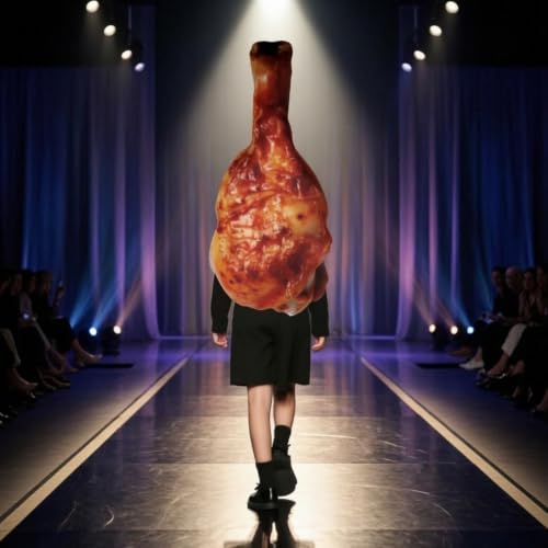 Bffcnl Costume Halloween Déguisement Poulet Pilon Tenue Drôle Combinaison Légère en Polyester Imprimée Rôtie avec Ouverture Faciale S’enfile sur les et Fait – vue 3