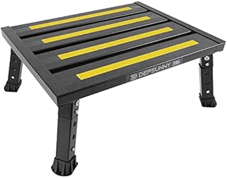 DEPSUNNY Adjustable Height Aluminum RV Step, Stable Foldable Platform Step Stool, Supports Up to 1,000 lb, Non-Slip Rubber Feet and Platform Mat, Easy to Carry (Black)