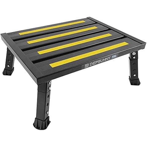 DEPSUNNY Adjustable Height Aluminum RV Step, Stable Foldable Platform Step Stool, Supports Up to 1,000 lb, Non-Slip Rubber Feet and Platform Mat, Easy to Carry (Black) Cover