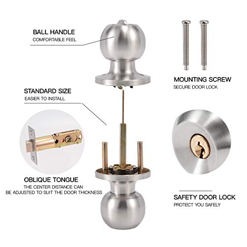 Goldseed Door Knob With Lock, Exterior Door Knob For Bedroom/Bathroom Or Office, Door Lock With Key For Right/Left Handed Doors (Satin Nickel) #TOP3