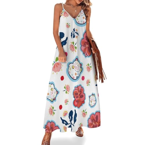 Robe fleurs chat été pour femme style maxi longue de plage sans manches