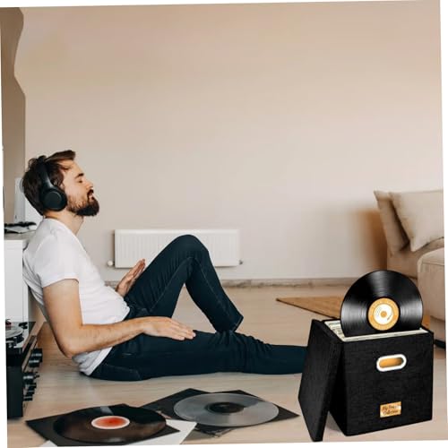 Caja para discos de vinilo de lino premium con tapa y asa 8