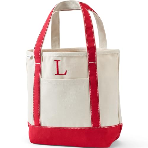 Lands' End Pre-Monogram Letter L Canvas Pocket Tote Natural/heritage Red Medium