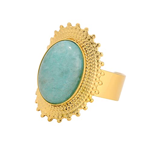 VNOX Bague pour Femme en Or avec Pierre : Acier Inoxydable - Bague réglable - Boho Vintage - Turquoise - Rétro - Fête des mères - Cadeau d'anniversaire pour Fille et Femme