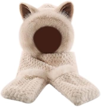 haozaikeji Winter Animal Hood Scarf Hat 3-in-1 Multi-Functional Animal Hat Faux Fur Winter Hats Novelty Hats with Paw Pocket