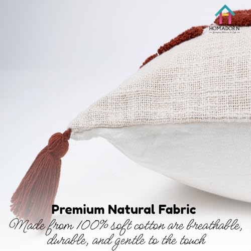 Image of HOMADORN 100% Cotton Text Pattern Handtufted /Embroided Decorative Cushion Cover (12X20 Inches) (1, Home Rust)