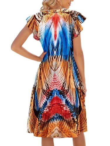 Image of Womens Summer Dress Ruffle Sleeve V Neck Midi Dresses Casual Fit Flowy Tiered Boho Beach Vacation Sundress