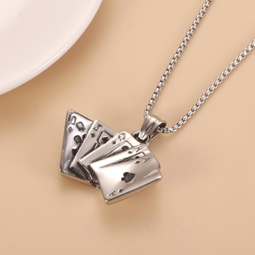 Ace of Spade Royal Flush Cremation Necklace For Ashes Stainless Steel Playing Card Memroial Urn Jewelry Of Loved Ones Engravable3
