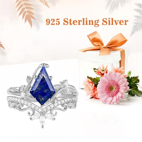 1CT Kite Cut Gemstone Wedding Ring Set for Women, Solid 10K 14K 18K Gold Bridal Ring Sets with Diamond Art Deco Leaf Engagement Promise Rings 2pcs Jewelry Gift for Her2