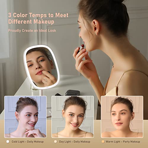 Makeup Mirror With Lights, Lighted Makeup Mirror 3 Color Temperature Modes, Rechargeable Makeup Mirror With Lights For Makeup Desk Travel, Adjustable Rotation Led Mirror Makeup Light Up Mirror #TOP2