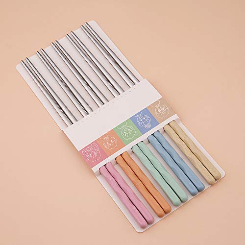 Stainless Steel Chopsticks Reusable 5 Pairs Dishwasher Safe Light Weight Chopsticks Gift Set Multicolor