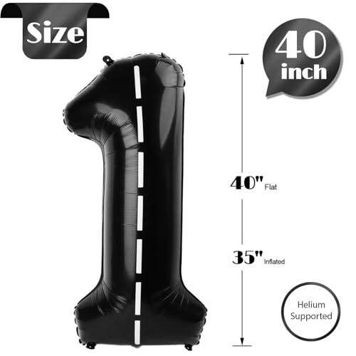 Image of 40 Inch Race Car 1 Balloon for First Birthday, 1st Number Balloons Black Race Car Birthday Decorations, One Giant Number 1 Balloon