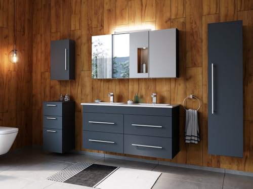 Magnolia Home Badmöbelset Helios 5-teilig Spiegelschrank Hoch- Seiten- Midischrank Varianten Grafit
