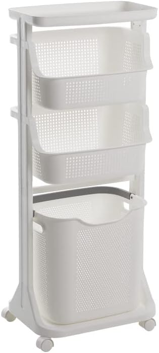 Pugrwei ランドリー 洗濯カゴ ランドリーワゴン バスケット 収納ボックス 洗濯物 着物 キッチンワゴン 洗濯物入れ 脱衣カゴ 収納バスケット ランドリーボックス 大容量 多用途 風呂 浴室用 おしゃれ ホワイト 三段 通販激安