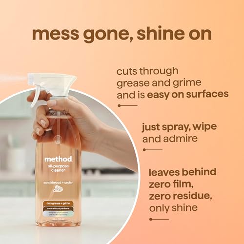 Image of Method All-Purpose Cleaner Spray, Sandalwood + Cedar - Cuts Grease & Grime on Counters, Glass, Sealed Wood & Floors, for Kitchen & Bathroom, 28 fl oz, 4 pack