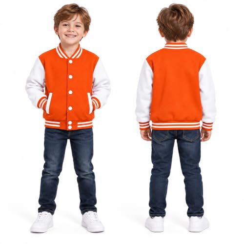 Image of Kids Baseball Jackets Boys Girls Fit Varsity Jacket Casual Lightweight Plain Button Cardigan School Coat