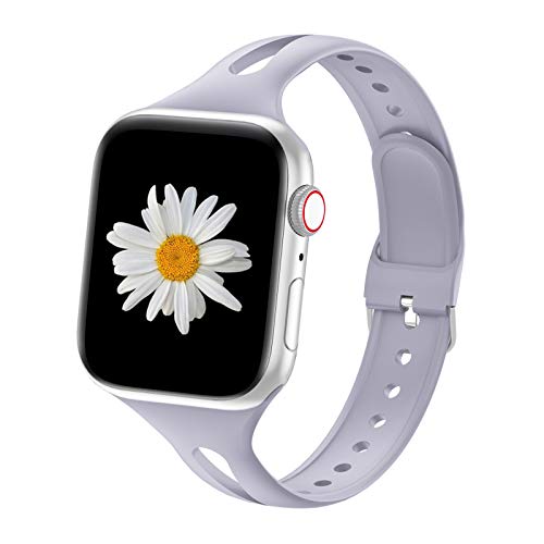 YAXIN Compatible with Apple Watch Bands 38mm 40mm 42mm 44mm, iWatch Bands Women Men Slim Thin Narrow Silicone Sport Bands Replacement Wristbands for Apple Watch SE, Series 6 5 4 3 2 1, Lavender Gray