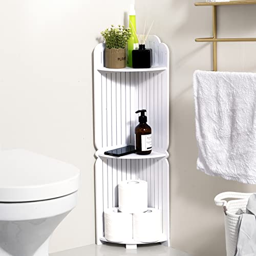 3 Etagen-Eckregale, Kunststoff, kleines Badezimmer-Eck-Organizer, offenes Regal mit vertikal gestreift, als Bücherregal, Dekoration, Regal für Schlafzimmer, Wohnzimmer, Küche, Büro Cover