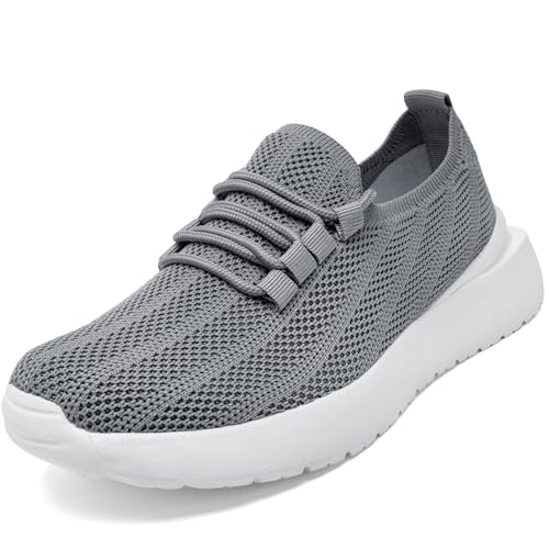 VXGGVX Tennis Shoes for Women Breathable Running Walking Shoes Slip-On Gym Workout Sneakers Ultra Lightweight Daily Wear for Work Travel Shopping Jogging Light Gray 10