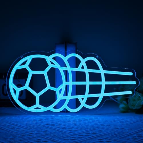 Image of Soccer Neon Sign Dimmable Blue Soccer Led Neon Sign for Wall Decor, Football LED Neon Light for Bedroom Birthday Party Man Cave College Dorm Club, Sports Signs Gifts for Boy