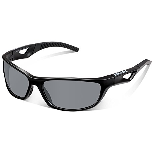 Tsafrer Unisex Polarized Sports Sunglasses for Men Women Cycling Driving Running Golf Tr90 Frame (T3Black-Gray)