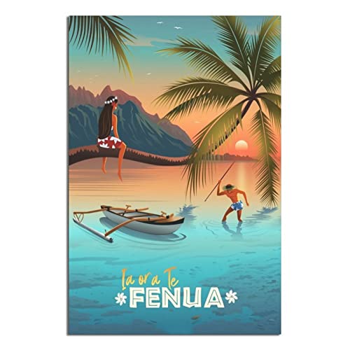 YONGCAI Poster vintage Tahiti Polynésie française coucher de soleil sur toile Décoration murale pour chambre