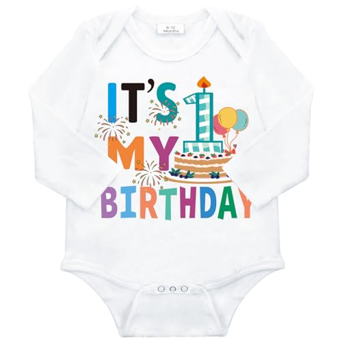Infant One Year Old Bodysuit with Cake Print Attached Baby Newborn Outfit It's My First Birthday Playsuit Babywearing