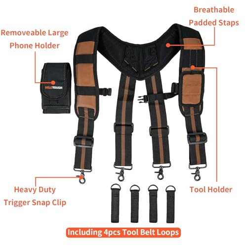 Image of MELOTOUGH Magnetic Tool Belt Suspenders with Magnetic WristBand for Work Belt Padded Suspenders Constrcution