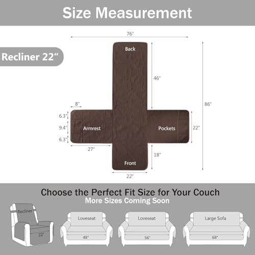 Image of Quilted Recliner Chair Covers,Water-Repellent Recliner Slipcovers, Recliner Covers Stay in Place, Pet Friendly Recliner Cover for Dogs, Washable Chair Protector (Recliner 22 inch, Chocolate)