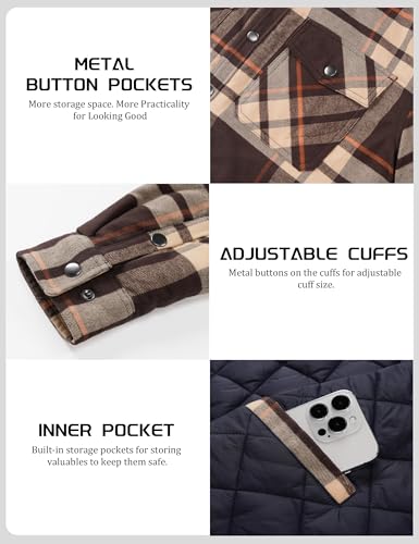 Image of TACVASEN Men's Flannel Shirt Quilted Lined Theraml Winter Coat Button Down Insulated Flannel Shirts Jacket