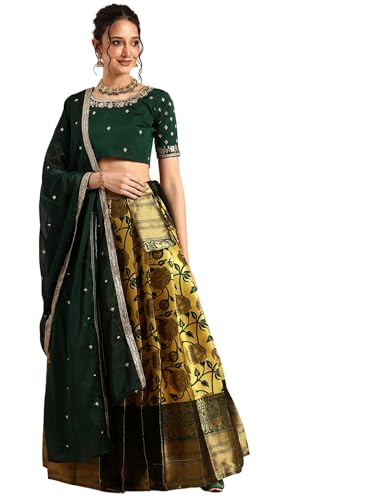 Fabcartz Readymade Embroidered Taffeta Satin Woven Lehenga Choli | Ready to Wear Wedding & Party Wear Outfit | PL140