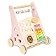COIL Babywalker Lauflernwagen 3in1, Kinderwagen aus Holz, Lernspielzeug, ab 12 Monaten (Rosa)