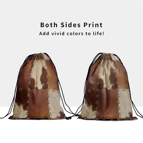 Image of Nerxy Patchwork Grip Bag - Cowhide Print Gymnastics Grip Bag Vintage Gymnasts Gym Bag X Stitch Drawstring Gift Bag Gym Storage Pouch for Sports Party Favors