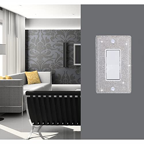 Image of Shiny Silver Rhinestones Wall Plates Light Switch Decorative Cover Plate Single Toggle For Kitchen Bathroom Rhinestones Outlet Covers Wall Plate