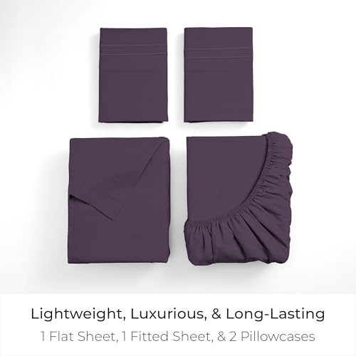 Image of Mellanni King Sheets Set - 4 PC Iconic Collection Bedding | Hotel Luxury, Extra Soft, Cooling Bed Sheets - Wrinkle, Fade, Stain Resistant (King, Purple)