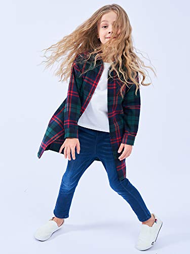Image of OCHENTA Girls Flannel Shirt Dress 100% Cotton Plaid Button Down Buffalo Check Long Sleeve Kids School Outfits (3-12Y)