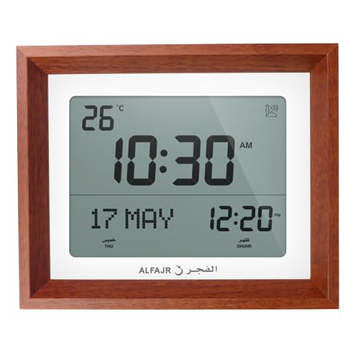 ALFAJR Automatic Worldwide Digital Azan/Athan/Nimaz Prayer Wall and Desk White Clock CF-19 with Detachable Frame (Reddish Brown)