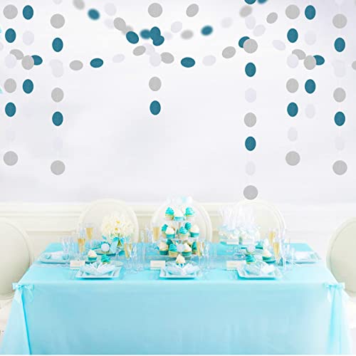Image of Teal-Turquoise White-Silver Party-Decorations Garland Streamers - 52Ft Woman Girl Frozen Birthday Paper Banner,Graduation Wedding Bachelorette Engagement Bridal Baby Shower Backdrop Decor Panduola