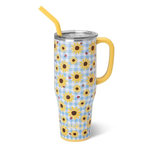 Swig Life Mega taza de 40 onzas, vaso de 40 onzas con asa y popote, apto para portavasos, apto para lavavajillas, vaso aislado extragrande, acero inoxidable (cesta de picnic)