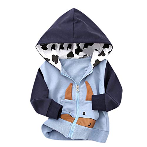 Toddler Kids Boys Girls Hooded Jacket Coat Fineser Baby Long Sleeve Pocket Cartoon Zip Hoodie Outwear Winter Autumn Clothes (Light Blue, 6-12 Months(80))
