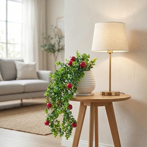 Image of Dekorly 2 Pack Artificial Plants Artificial Hanging Plants Faux Eucalyptus Leaf Greenery Fake Hanging Eucalyptus Plant (Green) (2, Cherry)